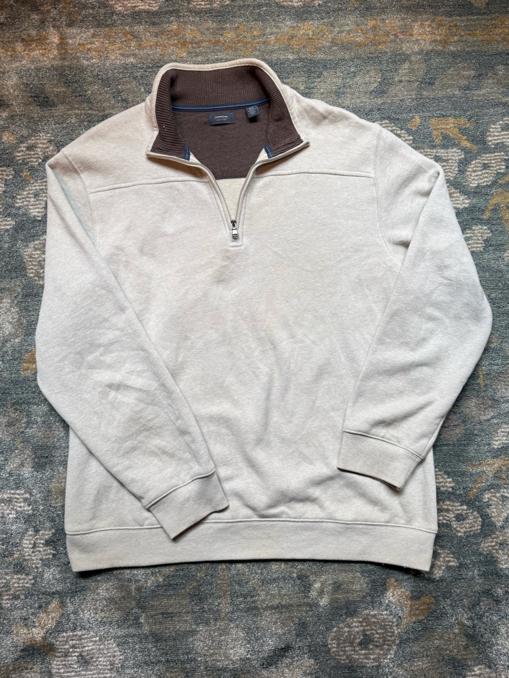 Arrow Quarter-Zip Men's Sweater - Cream with Brown Trim